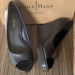 Cole Haan Black Peep toe Wedge New in Box size 6B!